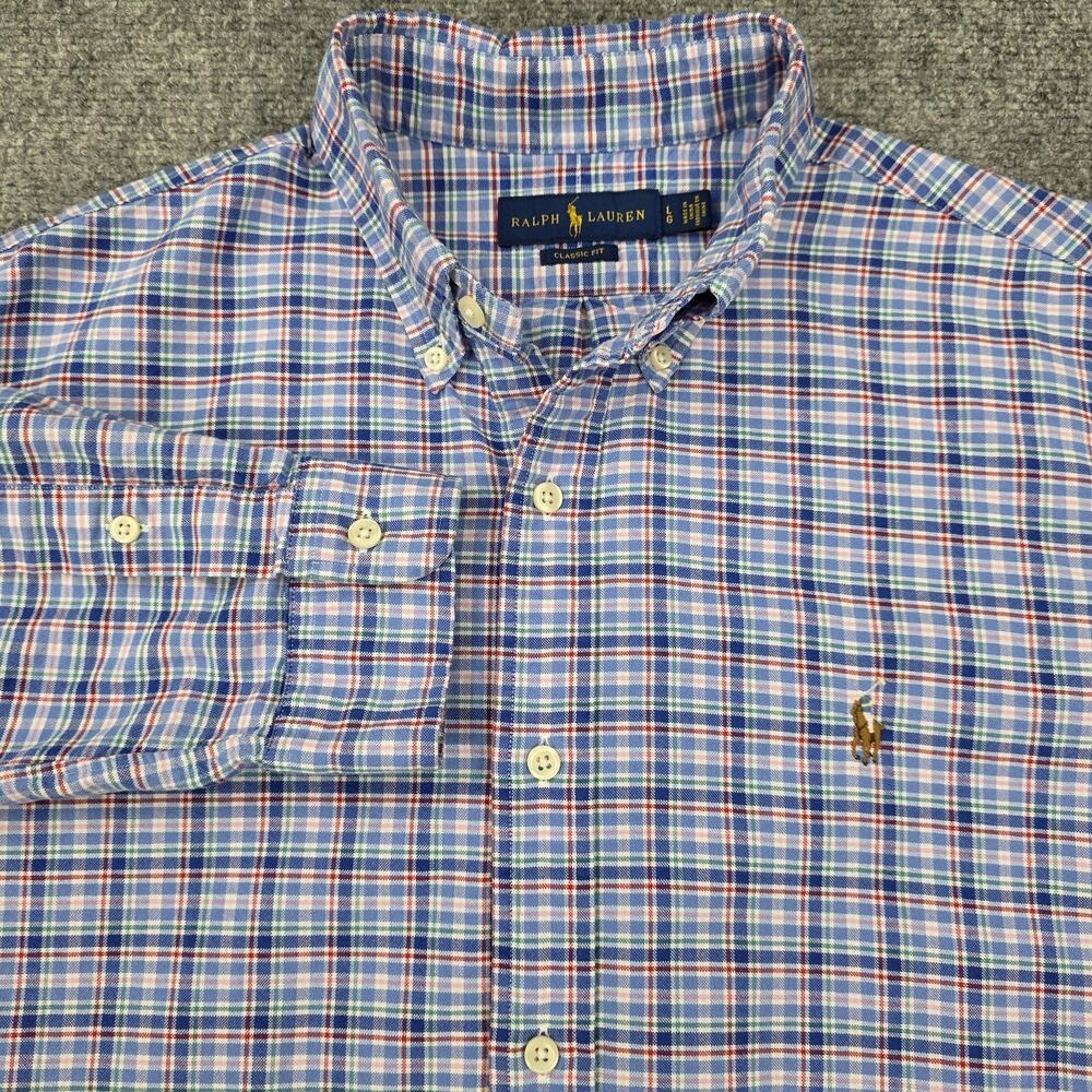 Ralph Lauren Shirt Mens Large Plaid Classic Fit Oxford Cloth Button Down Preppy